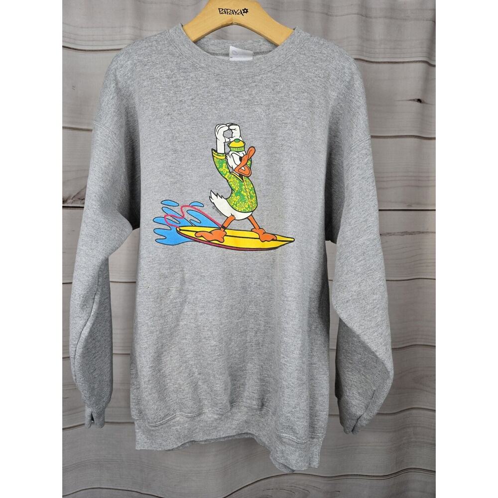 C Port Vintage Oregon Ducks Donald Surfing Crewneck Sweater Sz L #V